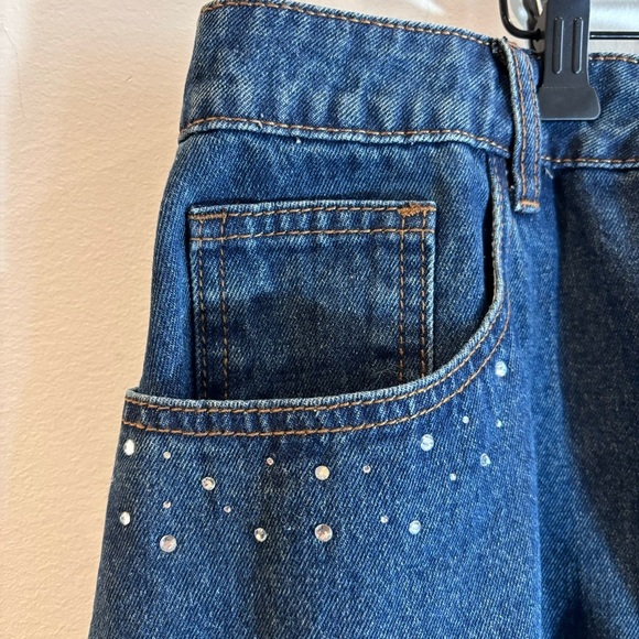CIDER Sz 3X Denim Skirt Rhinestone At Pockets Zipper Closure Front Slit Maxi - Picture 2 of 8